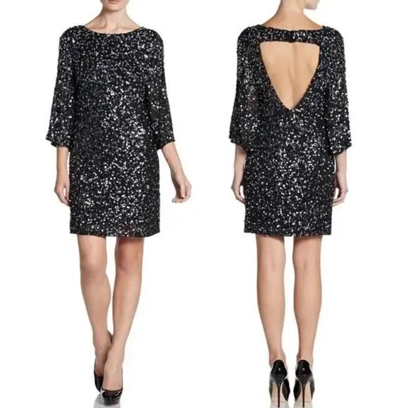 Alice + Olivia Dresses & Skirts - Alice + Olivia Liss Dress 100% Silk Sequin Crystal Open Black Sparkle Mini